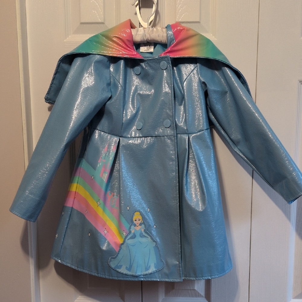 Disney Blue Princess Raincoat with Rainbow